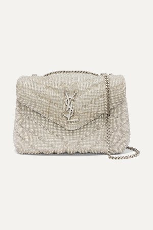 Ecru Loulou small crystal-embellished quilted leather shoulder bag | SAINT LAURENT | NET-A-PORTER