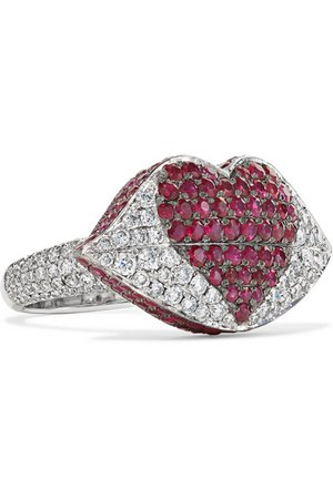 Ofira | Kiss Me 18-karat white gold, diamond and ruby ring | NET-A-PORTER.COM