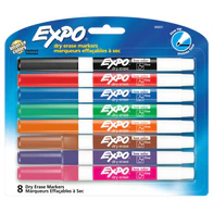 Expo Low Odour Dry-Erase Markers, Fine Tip, Assorted, 8 Pack