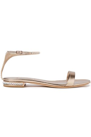 Bronze Crystal-embellished metallic leather sandals | CASADEI