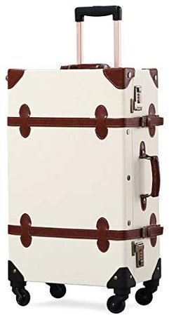 Amazon.com | Unitravel Vintage Carry on Luggage 20 inch PU Women Cute Suitcase with Spinner Wheels (Ivory) | Suitcases