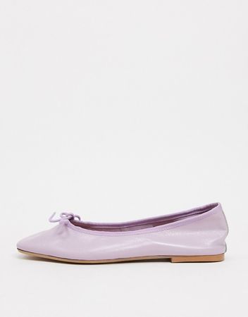ASOS DESIGN Wide Fit Layer leather bow ballet flats in lilac | ASOS