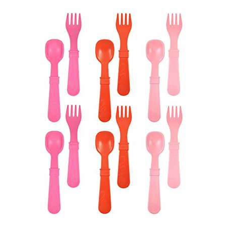 Amazon.com : RE-PLAY Made in The USA 12pk Fork and Spoon Utensil Set for Easy Baby, Toddler, and Child Feeding in Bright Pink, Red and Blush | Made from Eco Friendly Heavyweight Recycled Milk Jugs | (Valentine) : Baby