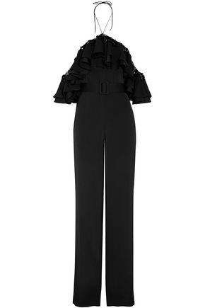 Cold-shoulder embellished ruffled satin jumpsuit | EMILIO PUCCI | Sale up to 70% off | THE OUTNET