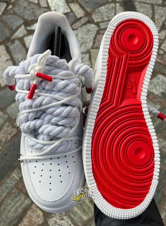White Red Bottoms Air Forces with Rope Laces