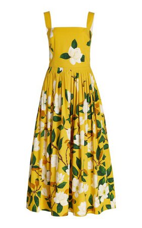 Floral-Print Stretch-Cotton Midi Dress By Oscar De La Renta | Moda Operandi