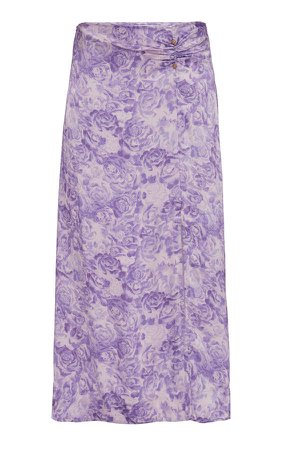 Ganni Heavy Satin Floral Midi Skirt Size: 32