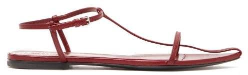 T Strap Point Toe Leather Sandals - Womens - Red