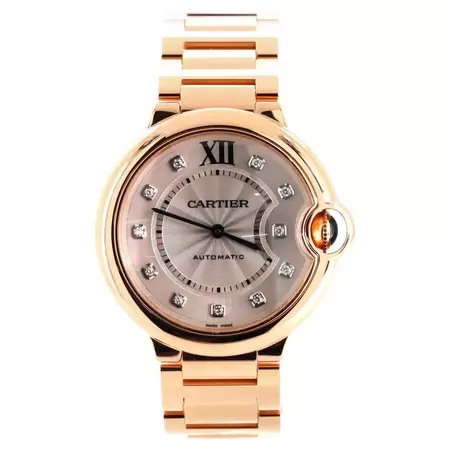 Cartier Ballon Bleu de Cartier Automatic Watch Rose Gold with Diamond Markers at 1stDibs
