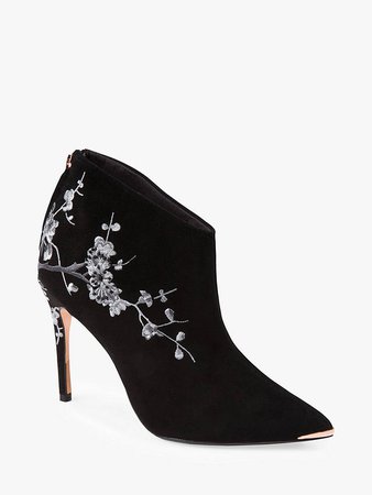 Ted Baker Novely Embroidered Pointed Ankle Boots, Black at John Lewis & Partners