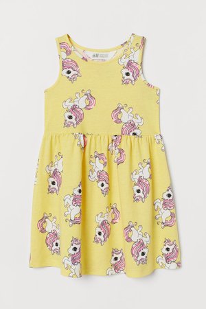 Patterned jersey dress - Yellow/Unicorns - Kids | H&M GB