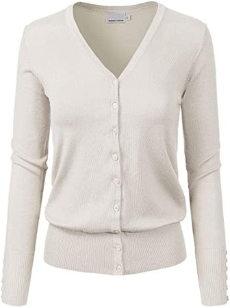 Design by Olivia Women's Classic Button Down Long Sleeve V-Neck Soft Knit Sweater Cardigan at Amazon Women’s Clothing store