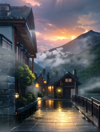 anime village town lake