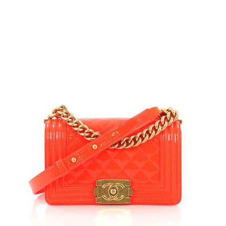 Chanel Boy Flap Bag Quilted Patent Small Orange 3856413 – Rebag