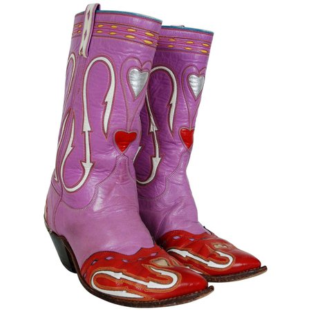1950's Rare Nudie's Rodeo Tailor Novelty Hearts Purple Red Leather Cowboy Boots at 1stDibs