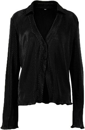 LYANER Women's Deep V Neck Button Front Bell Long Sleeve Blouse Shirt Top Black X-Large at Amazon Women’s Clothing store