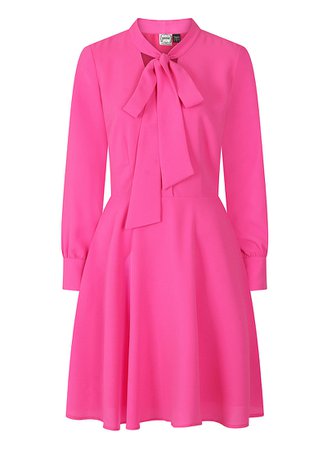 Anne Pussy Bow Dress | Pink Long Sleeve Dress with Pockets | Joanie | Joanie Clothing