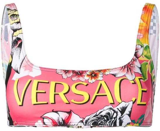 Versace floral logo bikini top