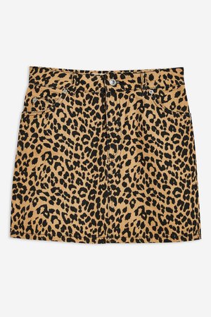 Leopard Print Denim Skirt - Topshop