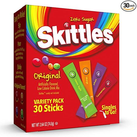 Amazon.com : Skittles Singles To Go Variety Pack, Powdered Drink Mix, Zero Sugar, Low Calorie, Includes 4 Flavors: Green Apple, Strawberry, Grape, Orange, 1 Box (30 Single Servings) : Everything Else