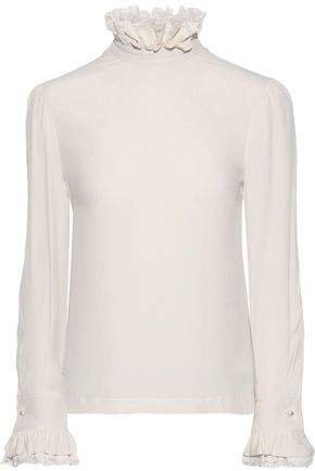 Faux Pearl-embellished Crepe De Chine Blouse