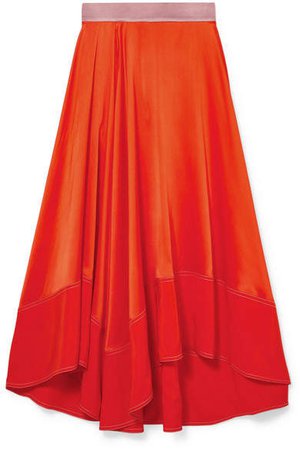 Shona Asymmetric Silk-satin Midi Skirt - Orange