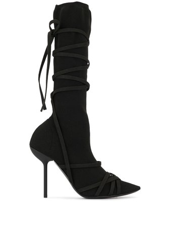 Black UNRAVEL PROJECT strappy knee-high boots UWIA053E193270011000 - Farfetch