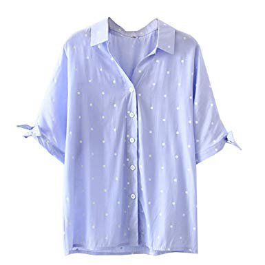 Short Sleeve Button Down Shirts for Women Dot Print Korean Casual Loose Summer Blouse Shirt at Amazon Women’s Clothing store: