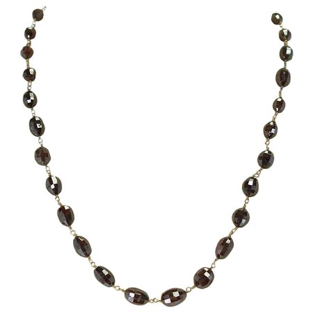 Genuine Brown Diamond Drum-Shape Beads Wire-Wrapped Necklace, 18 Karat Yellow For Sale at 1stDibs