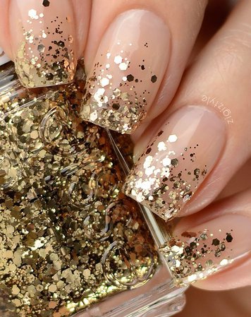 Gold Glitter Clear Nails
