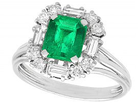 1.43 ct Emerald and 0.68 ct Diamond, Platinum Cluster Ring - Vintage Circa 1970