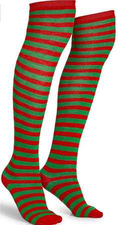 Skeleteen Red and Green Socks - Over The Knee Elf Striped Thigh High Costume Accessories Stockings for Men, Women and Kids