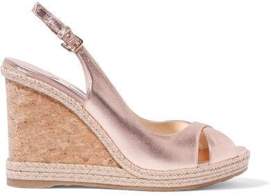 Amely 105 Metallic Leather Espadrille Wedge Sandals - Gold