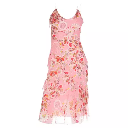 John Galliano 2000s Pink Patchwork Floral Silk Chiffon Slip Dress For Sale at 1stDibs