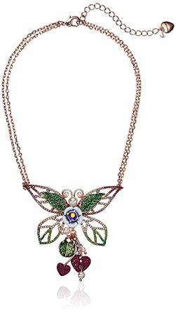 Betsey Johnson Colorful and Green Tonal Butterfly Pendant Necklace, Pink, One Size: Clothing