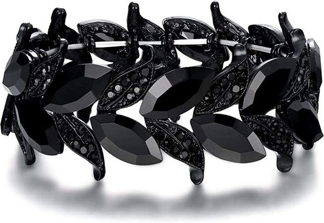 Amazon.com: BriLove Wedding Bridal Bracelet for Women Marquise-Shape Leaf Stretch Bangle Bracelet Black Black-Tone: Clothing, Shoes & Jewelry