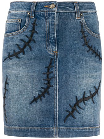 Shop Moschino embroidered detail denim skirt with Express Delivery - FARFETCH