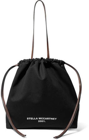 Faux Leather-trimmed Printed Cotton-canvas Tote - Black