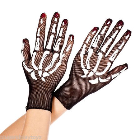 Sheer Black Mesh Fishnet Wrist Skeleton Bone Hands Gloves Goth Halloween Costume | eBay