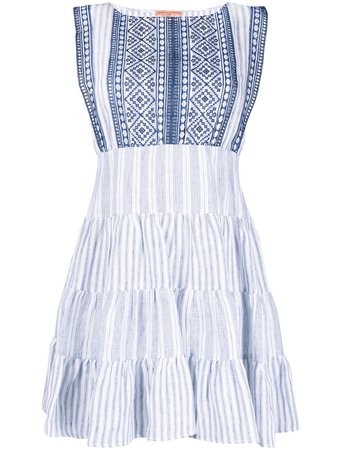 Shop white & blue Ermanno Scervino stripe-print tiered short dress with Express Delivery - Farfetch