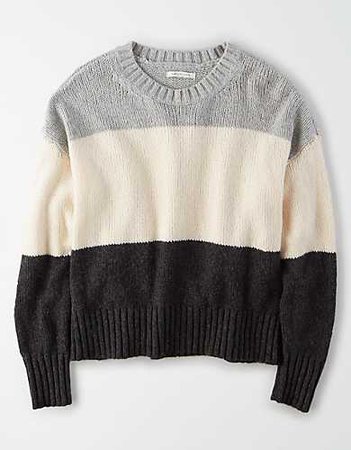 AE Color Block Crew Neck Sweater black white grey