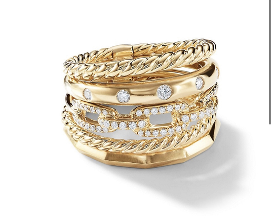 Stax Wide Ring with Diamonds in 18K Yellow Gold/15mm