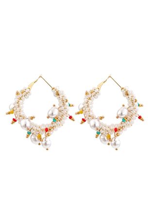 Bohemia Beaded Pearl Hook Earrings in Cream - Retro, Indie and Unique Fashion