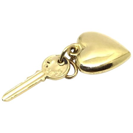 Vintage 14 Karat Yellow Gold Heart and Key Charm : Gold and Silver Brokers | Ruby Lane