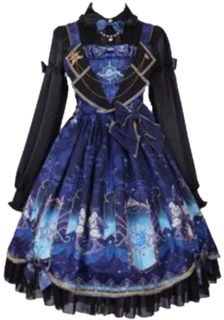lolita dress cute png moodboard black blue galaxy...