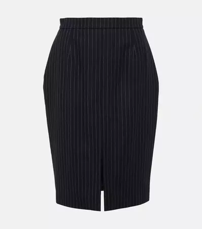Pinstriped Wool Pencil Skirt in Black - Saint Laurent | Mytheresa