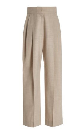 Low Classic Pleated Wool-Blend Straight-Leg Trousers