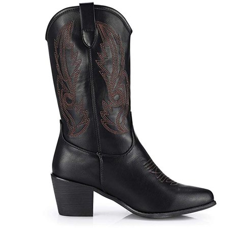 Amazon.com | J.Minever Women's Western Cowboy Boots Mid Calf Pointed Toe Black US Size 6.5 | Mid-Calf