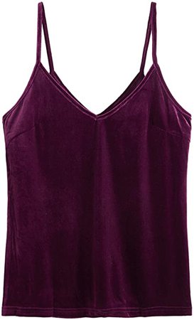SheIn Women's Casual Basic Strappy Velvet V Neck Cami Tank Top XX-Large Purple at Amazon Women’s Clothing store