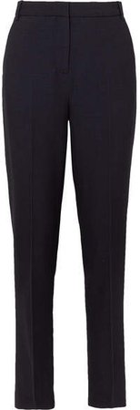 Victoria, Wool-blend Piqué Tapered Pants - Midnight blue